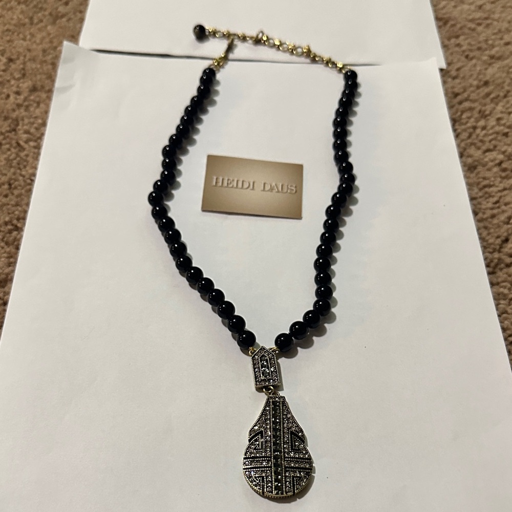 Heidi Daus Black Beaded Necklace with Silver Pendant